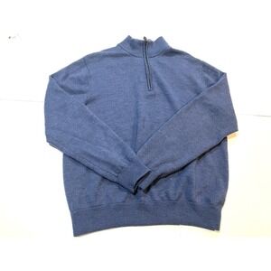Brooks Brothers Extra Fine Merino Wool 1/4 Zip Sweater Men Large Blue Pullover